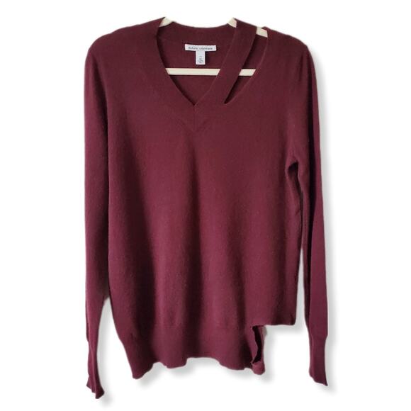 Autumn Cashmere Maroon Cut Out V Neck Sweater XS Cozy Minimalist Modern Scandi - Picture 15 of 15